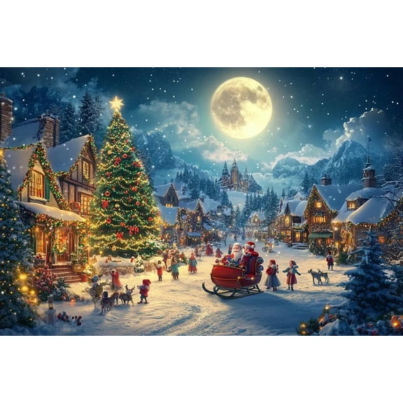 Funny Wooden Adult Jigsaw Puzzle Christma Town Landscape Gift Full Moon Night Couple Family Suitable for Home Decoration 1000 Pieces