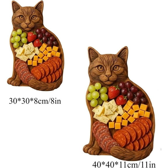 Funny Wooden Charcuterie Board Cute Cat Cheese Boards Cookie Plate for Kitchen Decor Unique Acacia Wood Serving Dish Cake Christmas Charcuterie Board for Women Gifts Dessert Platter Dinner Plates