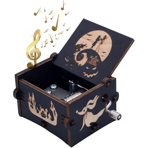 Funny Wooden Hand Crank Music Box, Engraving Nightmare Musical Box Melody Plays This is Halloween Home Decor for Halloween Valentine's Day Christmas