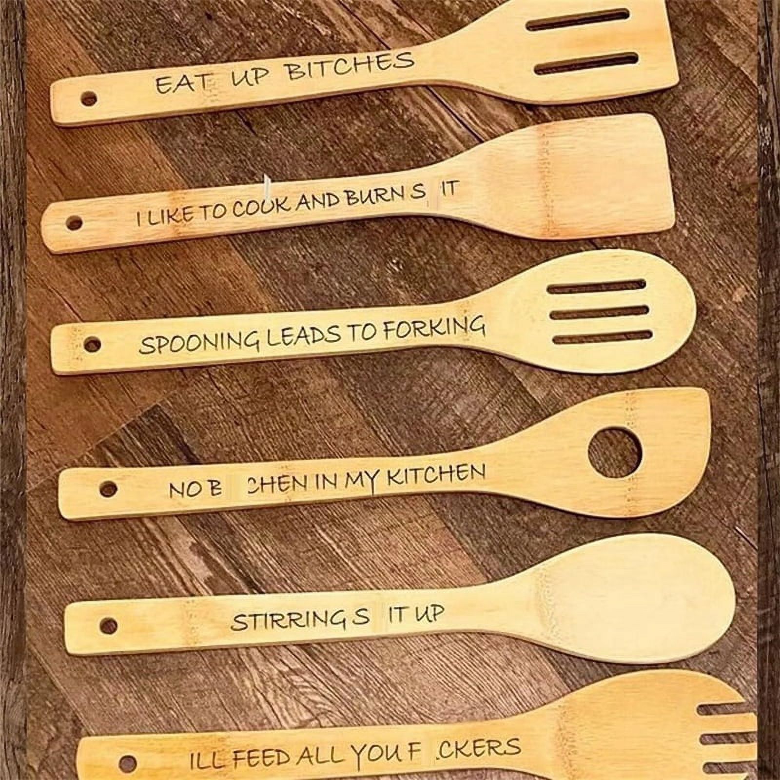 Funny Wooden Spoon Set, 6Pcs Wooden Cooking Spoons, Engraved Wooden