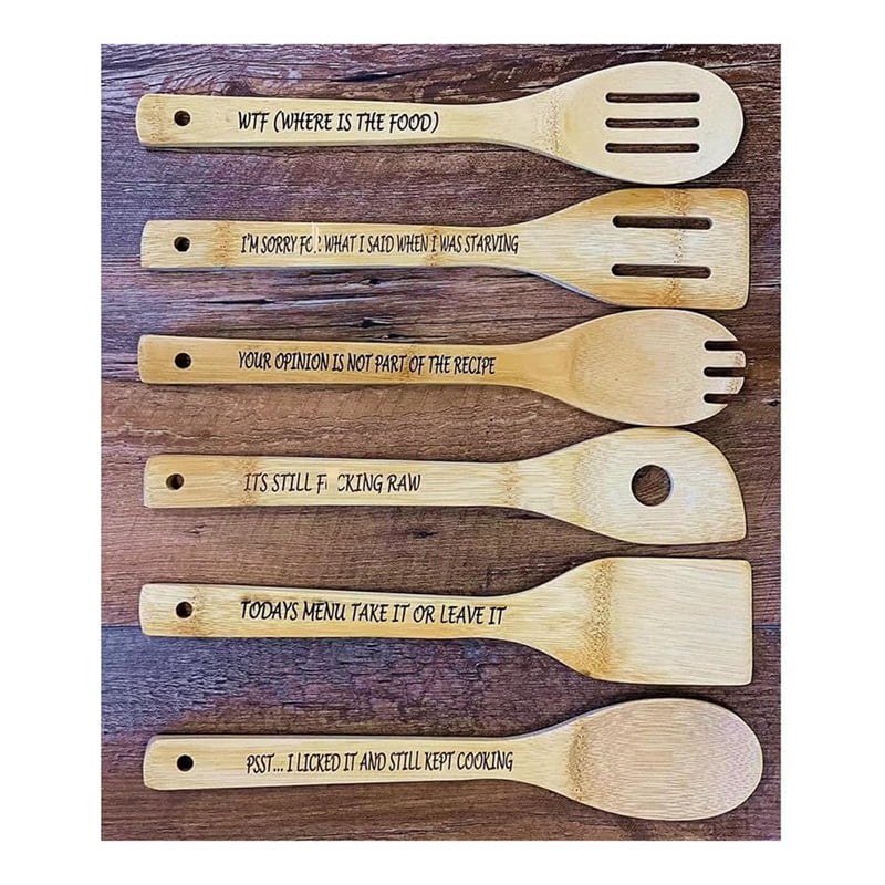 Funny Wooden Spoon Set, 6Pcs Wooden Cooking Spoons, Engraved Wooden
