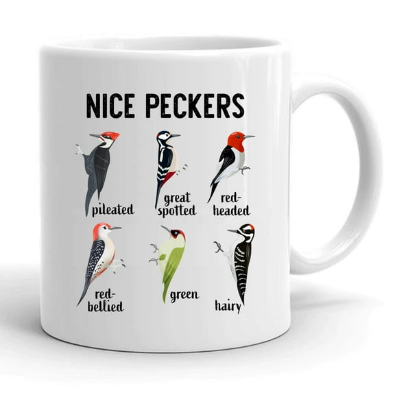 Funny Woodpecker Nice Peckers Bird Watching Gift Ceramic Mug 11oz (White;11oz)
