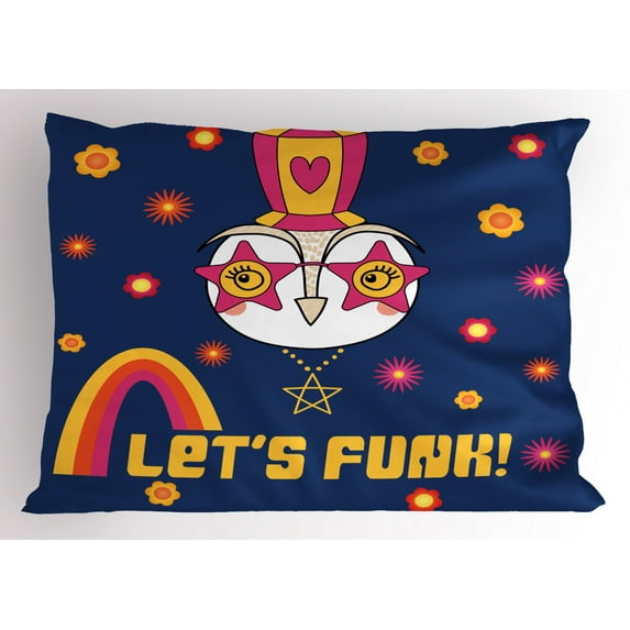 Funny Words Pillow Sham Cartoon Owl in a Funky Hat Star Shaped Glasses Flowers Rainbow and Typography, Decorative Standard Size Printed Pillowcase, 26 X 20 Inches, Multicolor, by Ambesonne
