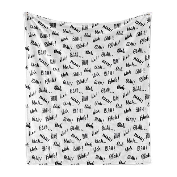 Funny Words Soft Flannel Fleece Blanket, Blah Blah Words in Hand Written Style Nonsense Expression Discussion Theme, Cozy Plush for Indoor and Outdoor Use, 60" x 80", Black and White, by Ambesonne