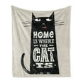 thumbnail image 1 of Funny Words Soft Flannel Fleece Throw Blanket, Tongue-in-Cheek Black Cat with Inspirational Words Stained Backdrop, Cozy Plush for Indoor and Outdoor Use, 70" x 90", Black and Beige, by Ambesonne, 1 of 5