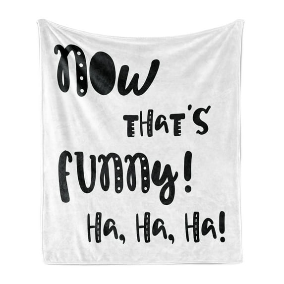 Funny Words Soft Flannel Fleece Throw Blanket, Vintage Doodle Typography with Fun Letters Laughing Time Hilarious Jokes, Cozy Plush for Indoor and Outdoor Use, 60" x 80", Black White, by Ambesonne