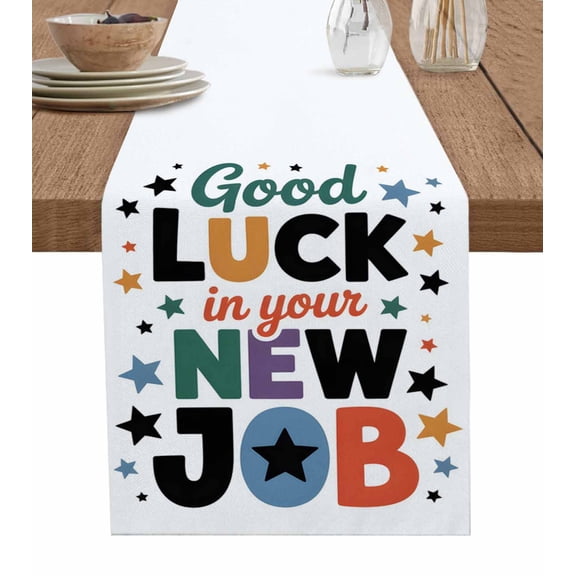 Funny Words Table Runner 48 Inches, Cartoon Colorful New Job Star Bed Runner Dresser Scarves Tabletop for Indoor Outdoor Parties/Ceremony/Banquet, 13" x 48"