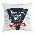 thumbnail image 1 of Funny Words Throw Pillow Cushion Cover, Grunge Pizza Slice with Retro Effect Humor Phrase about Fast Food, Decorative Square Accent Pillow Case, 16 X 16 Inches, Dark Blue Red and Grey, by Ambesonne, 1 of 2