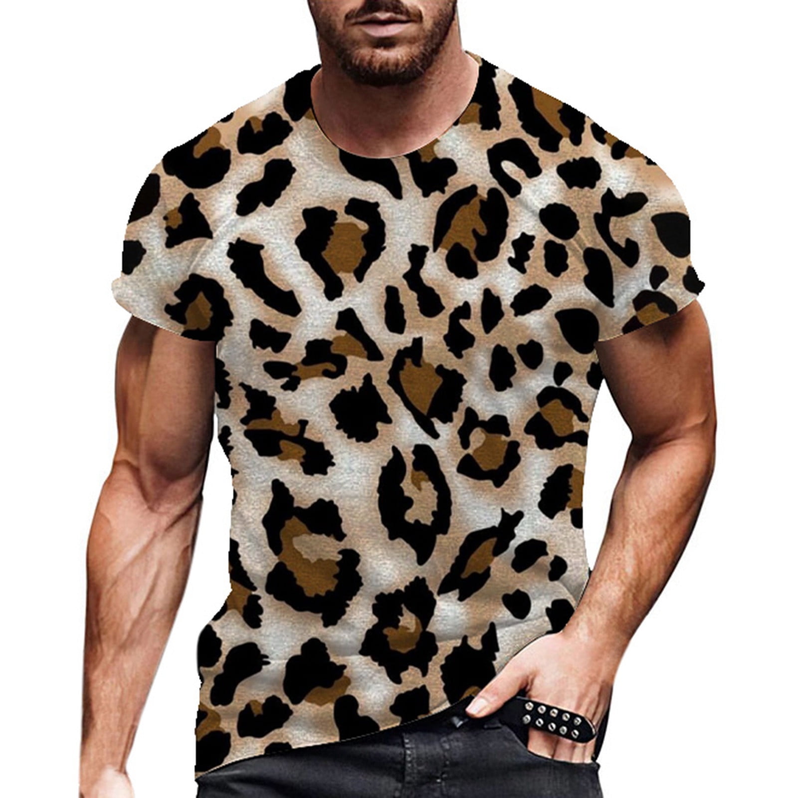Funny World Men s Animal Print T Shirt Pattern Short Sleeve Tee Tops Walmart