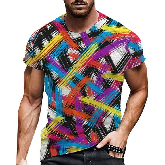 Funny World Men's T-shirt Irregular Color Printing Short Sleeve Crew Neck Casual Fashionable Summer Clothing Simple Leisure Versatile