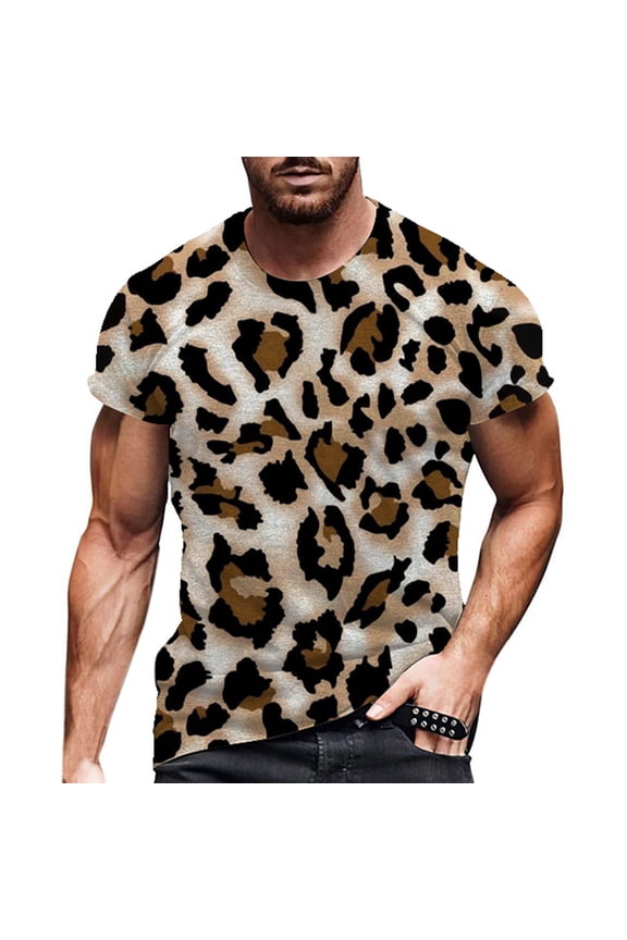 Funny World Men's T-shirt Leopard Print Pattern Short Sleeve Crew Neck Casual Fashionable Summer Clothing Fashion Versatile Leisure Dailywear