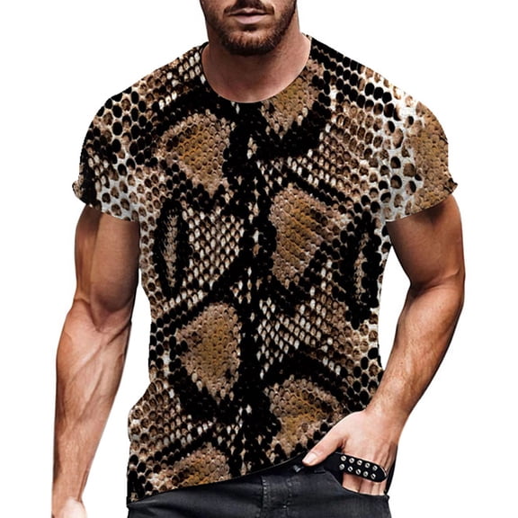 Funny World Men's T-shirt Snake Skin Printing Pattern Short Sleeve Crew Neck Casual Fashionable Summer Clothing Slim Fit Stylish Streetwear