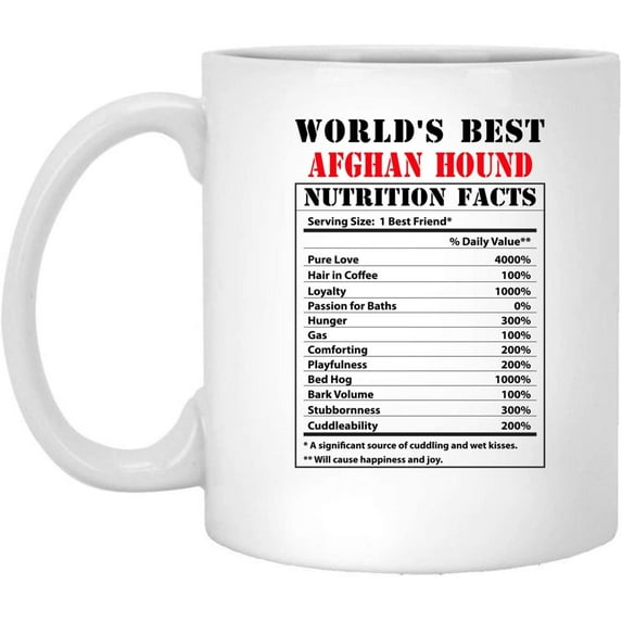 Funny World's Best Afghan Hound Nutritional Facts Coffee Mug Dogs Lovers Birthday Gifts 2022 Christmas Nutrition Cup Ceramic White 11oz