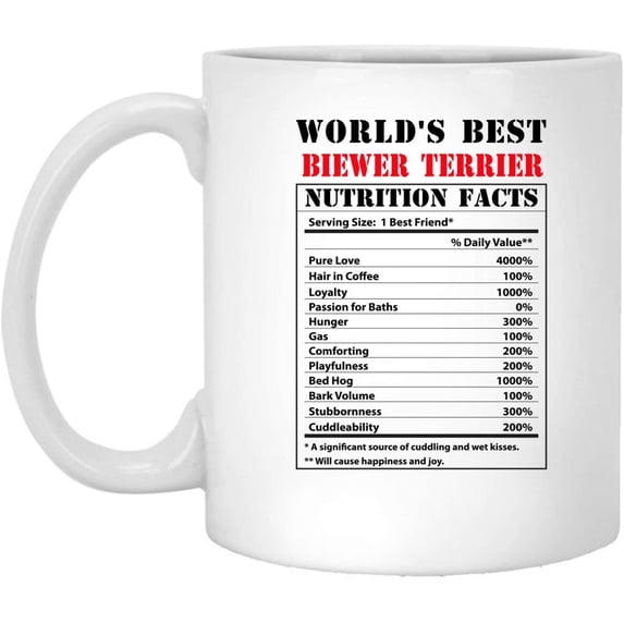 Funny World's Best Biewer Terrier Nutritional Facts Coffee Mug Dogs Lovers Birthday Gifts 2022 Christmas Nutrition Cup Ceramic White 11oz