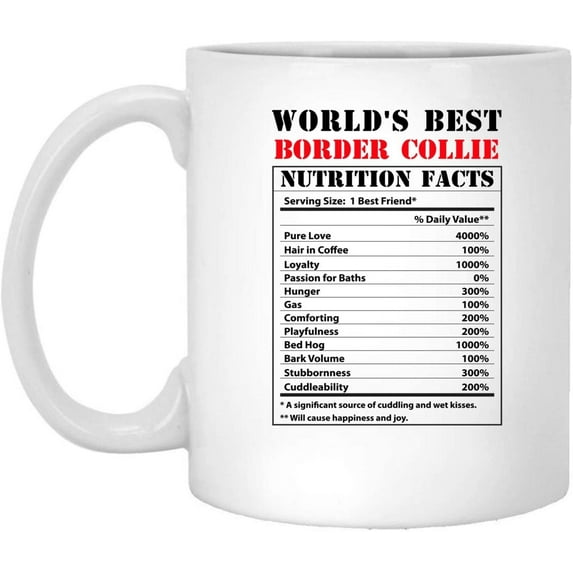 Funny World's Best Border Collie Nutritional Facts Coffee Mug Dogs Lovers Birthday Gifts 2022 Christmas Nutrition Cup Ceramic White 11oz