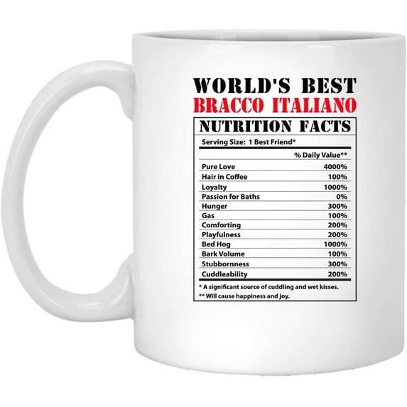 Funny World's Best Bracco Italiano Nutritional Facts Coffee Mug Dogs Lovers Birthday Gifts 2022 Christmas Nutrition Cup Ceramic White 11oz