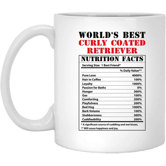 Funny World's Best Curly Coated Retriever Nutritional Facts Coffee Mug Dogs Lovers Birthday Gifts 2022 Christmas Nutrition Cup Ceramic White 11oz