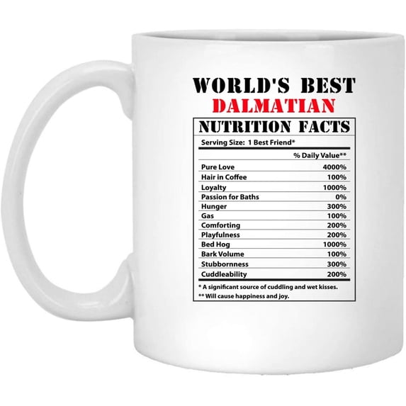 Funny World's Best Dalmatian Nutritional Facts Coffee Mug Dogs Lovers Birthday Gifts 2022 Christmas Nutrition Cup Ceramic White 11oz