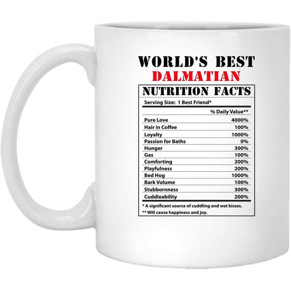 Funny World's Best Dalmatian Nutritional Facts Coffee Mug Dogs Lovers Birthday Gifts 2022 Christmas Nutrition Cup Ceramic White 11oz