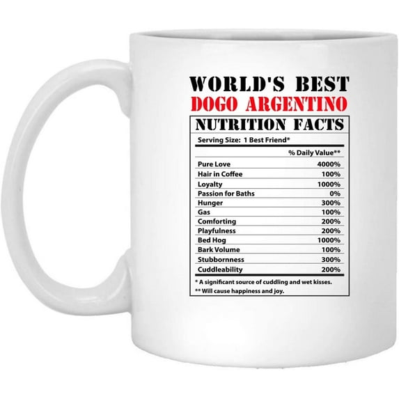 Funny World's Best Dogo Argentino Nutritional Facts Coffee Mug Dogs Lovers Birthday Gifts 2022 Christmas Nutrition Cup Ceramic White 11oz
