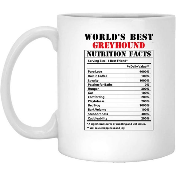 Funny World's Best Greyhound Nutritional Facts Coffee Mug Dogs Lovers Birthday Gifts 2022 Christmas Nutrition Cup Ceramic White 11oz