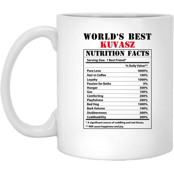 Funny World's Best Kuvasz Nutritional Facts Coffee Mug Dogs Lovers Birthday Gifts 2022 Christmas Nutrition Cup Ceramic White 11oz