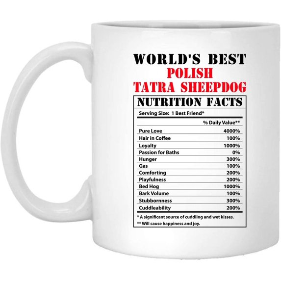 Funny World's Best Polish Tatra SheepDog Nutritional Facts Coffee Mug Dogs Lovers Birthday Gifts 2022 Christmas Nutrition Cup Ceramic White 11oz