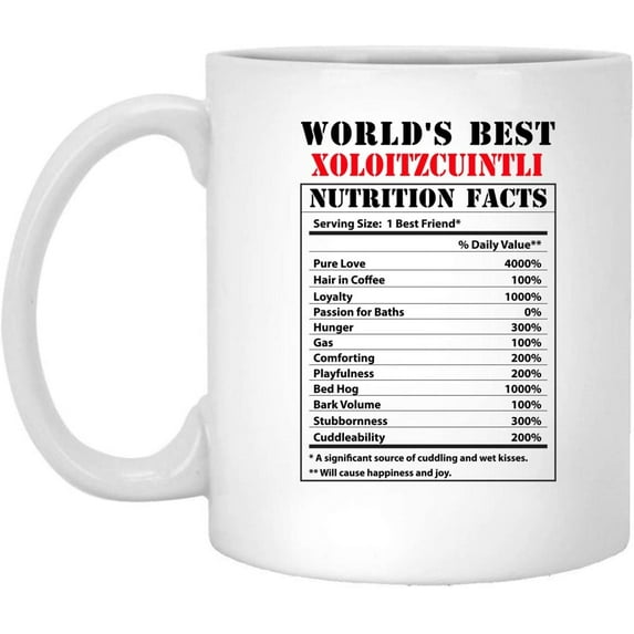 Funny World's Best Xoloitzcuintli Nutritional Facts Coffee Mug Dogs Lovers Birthday Gifts 2022 Christmas Nutrition Cup Ceramic White 11oz