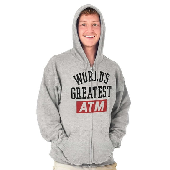 Funny Worlds Greatest ATM Dad Joke Men's Big & Tall Graphic Zip Up Hoodie Brisco Brands 5X