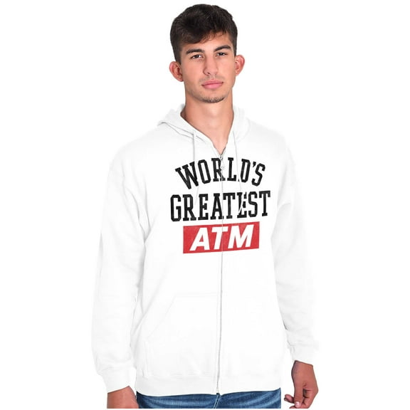 Funny Worlds Greatest ATM Dad Joke Men's Big & Tall Graphic Zip Up Hoodie Brisco Brands 5X