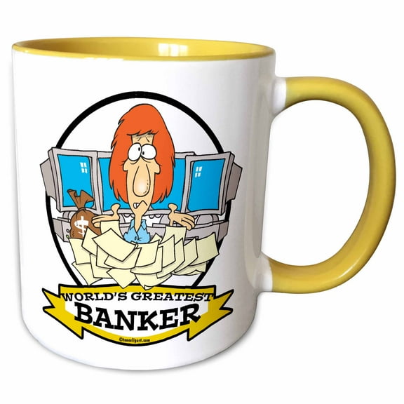 3drose, Funny Worlds Greatest Banker Occupation Job Cartoon, 11oz Two-tone Yellow Mug