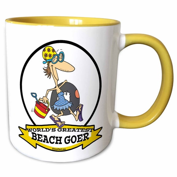 3drose, Funny Worlds Greatest Beach Goer Women Cartoon, 11oz Two-tone Yellow Mug
