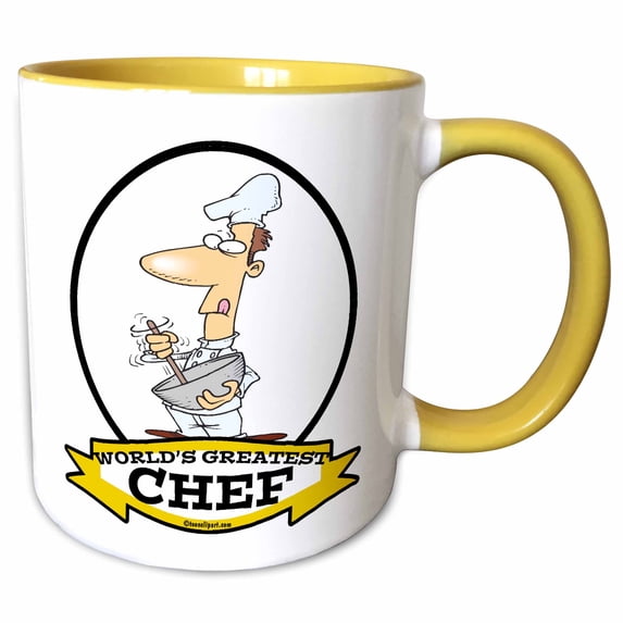 3drose, Funny Worlds Greatest Chef Occupation Job Cartoon, 11oz Two-tone Yellow Mug