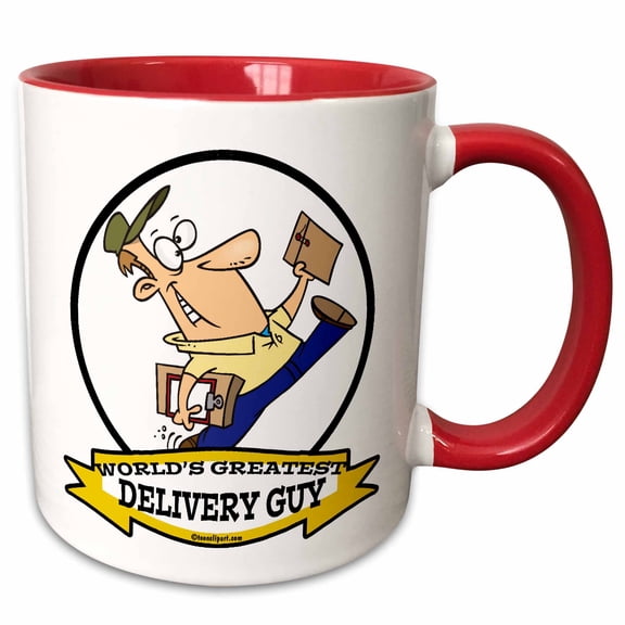 3drose, Funny Worlds Greatest Delivery Guy Occupation Job Cartoon, 11oz Two-tone Red Mug
