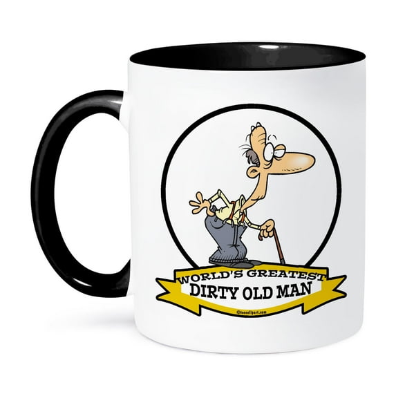 3dRose, Funny Worlds Greatest Dirty Old Man Cartoon, 15oz Two-Tone Black Mug