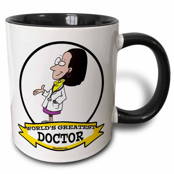3drose, Funny Worlds Greatest Doctor Female Cartoon, 15oz Two-tone Black Mug