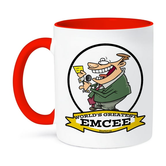 3dRose, Funny Worlds Greatest Emcee Cartoon, 15oz Two-Tone Red Mug