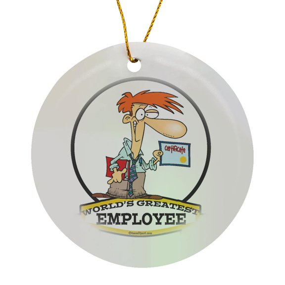 3drose, Funny Worlds Greatest Employee Men Cartoon, Circle Porcelain Ornament