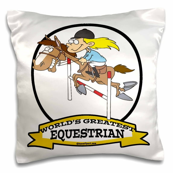 3dRose, Funny Worlds Greatest Equestrian Women Cartoon, 16x16 inch Pillow Case