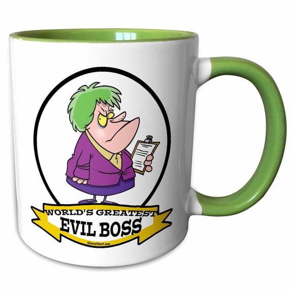 3drose, Funny Worlds Greatest Evil Boss Lady Cartoon, 15oz Two-tone Green Mug