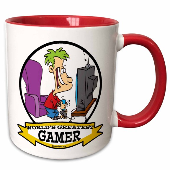 3drose, Funny Worlds Greatest Gamer Ii Cartoon, 11oz Two-tone Red Mug