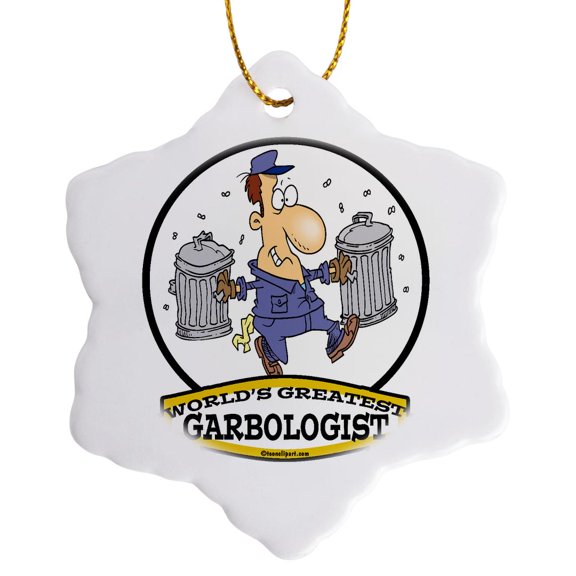 3drose, Funny Worlds Greatest Garbologist Cartoon, 3 inch Snowflake Porcelain Ornament