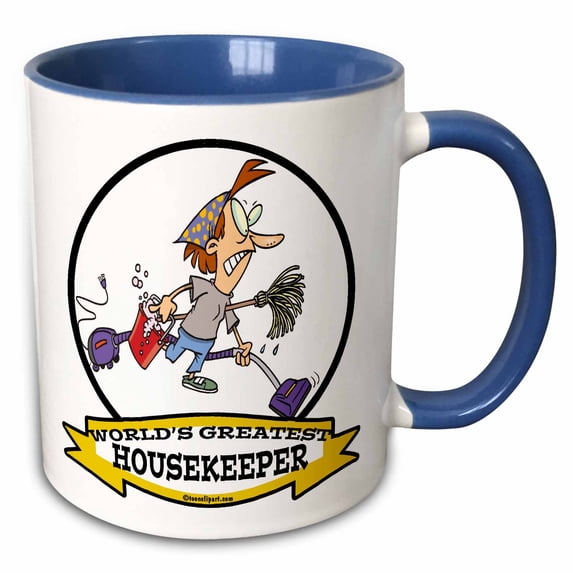 3drose, Funny Worlds Greatest Housekeeper Cartoon, 15oz Two-tone Blue Mug