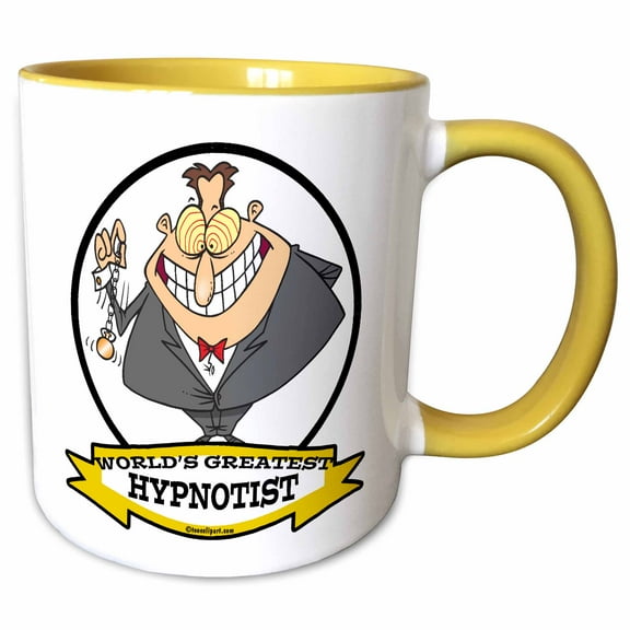 3drose, Funny Worlds Greatest Hypnotist Cartoon, 11oz Two-tone Yellow Mug