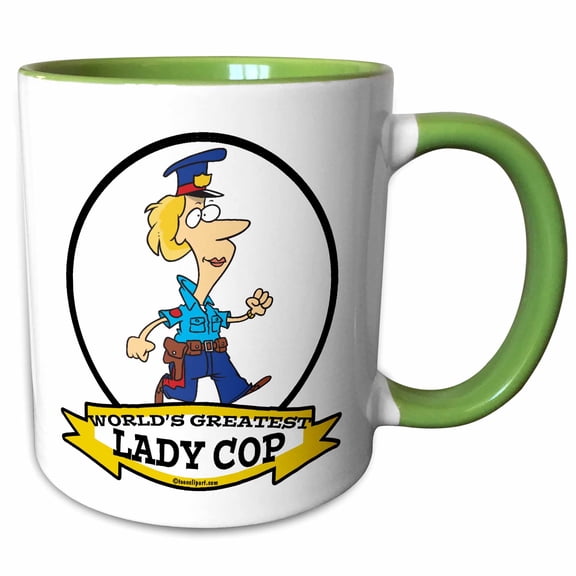 3drose, Funny Worlds Greatest Lady Cop Occupation Job Cartoon, 11oz Two-tone Green Mug