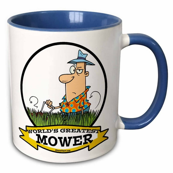 3drose, Funny Worlds Greatest Lawn Mower Cartoon, 15oz Two-tone Blue Mug