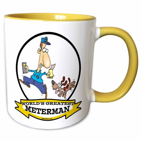 3drose, Funny Worlds Greatest Meterman Cartoon, 15oz Two-tone Yellow Mug