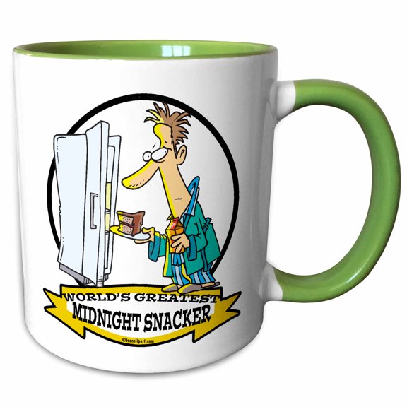 3drose, Funny Worlds Greatest Midnight Snacker Cartoon, 15oz Two-tone Green Mug