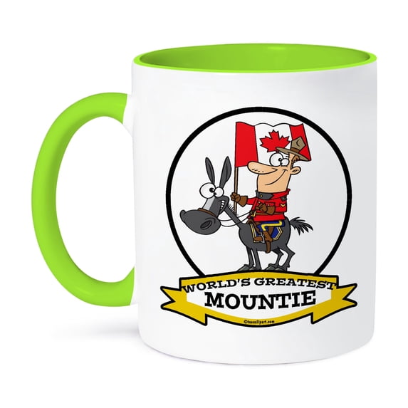 Funny Worlds Greatest Mountie Cartoon, 15oz Two-Tone Green Mug