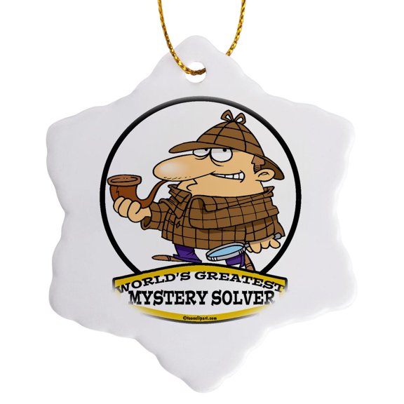 3drose, Funny Worlds Greatest Mystery Solver Cartoon, 3 inch Snowflake Porcelain Ornament